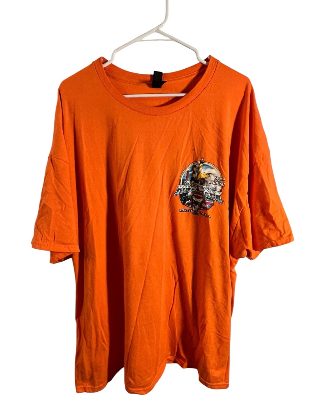 Gildan Unisex Size 3XL T-Shirt Bright Orange Outer Banks Bike Week 22nd Annual
